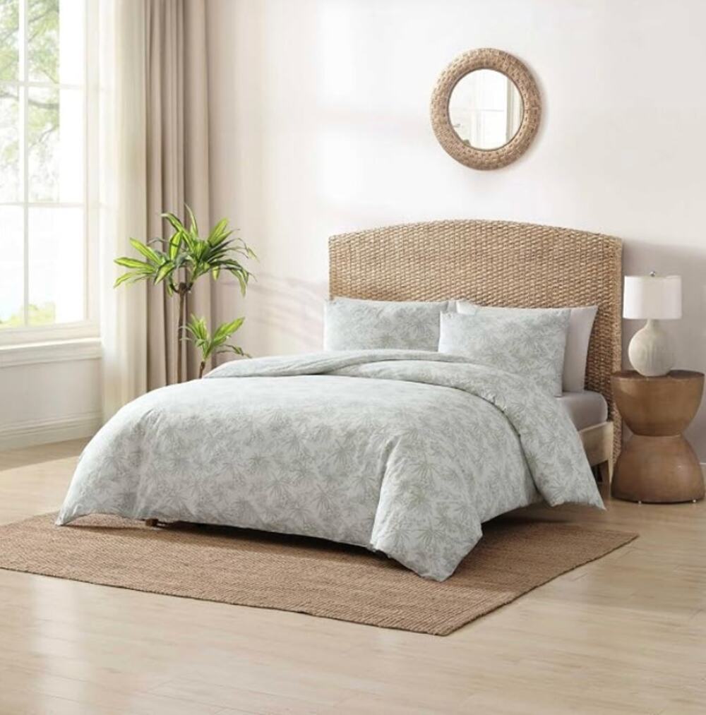 Tommy Bahama 3 Piece 100% Cotton Queen Duvet Cover Set- Pen and Ink Light Green